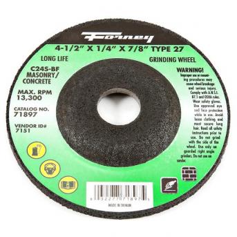 GRINDING WHEEL, MASONRY, TYPE 27, 4-1/2" x 1/4" x 7/8"