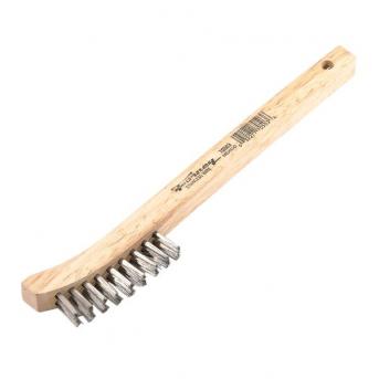 SCRATCH BRUSH WITH CURVED HANDLE, STAINLESS, 2 x 9 ROWS